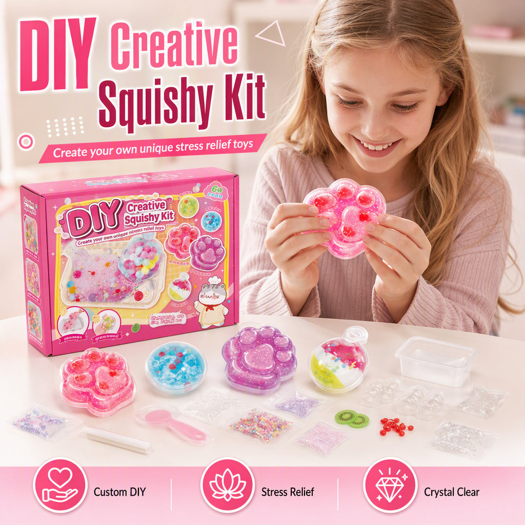 🐱 DIY Ice Cream French Fry Squishy Kit – Cute Cat Paw Design, Sensory Play & Stress Relief Toy for Kids✨