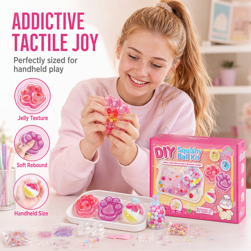 🐱 DIY Ice Cream French Fry Squishy Kit – Cute Cat Paw Design, Sensory Play & Stress Relief Toy for Kids✨