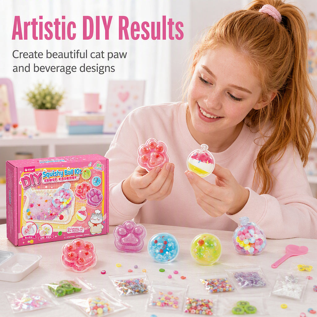 🐱 DIY Ice Cream French Fry Squishy Kit – Cute Cat Paw Design, Sensory Play & Stress Relief Toy for Kids✨