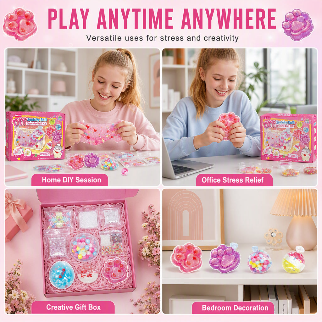 🐱 DIY Ice Cream French Fry Squishy Kit – Cute Cat Paw Design, Sensory Play & Stress Relief Toy for Kids✨