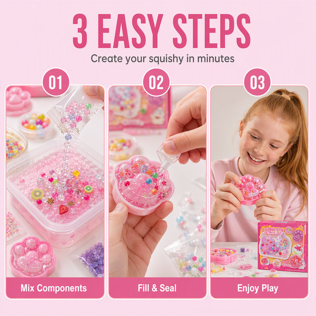 🐱 DIY Ice Cream French Fry Squishy Kit – Cute Cat Paw Design, Sensory Play & Stress Relief Toy for Kids✨